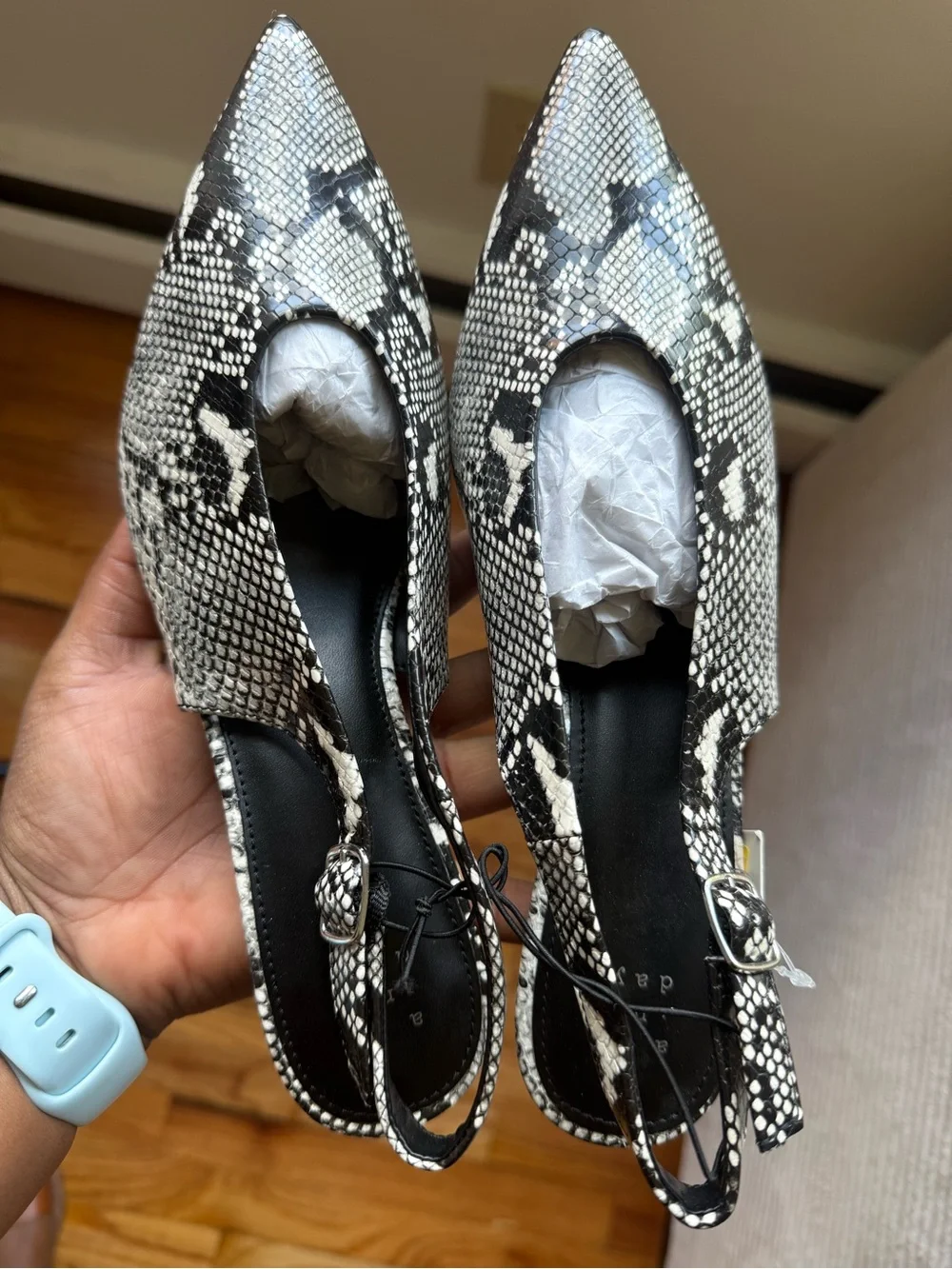 a new day Black & White Snake-Print Pointed Slingback Flats